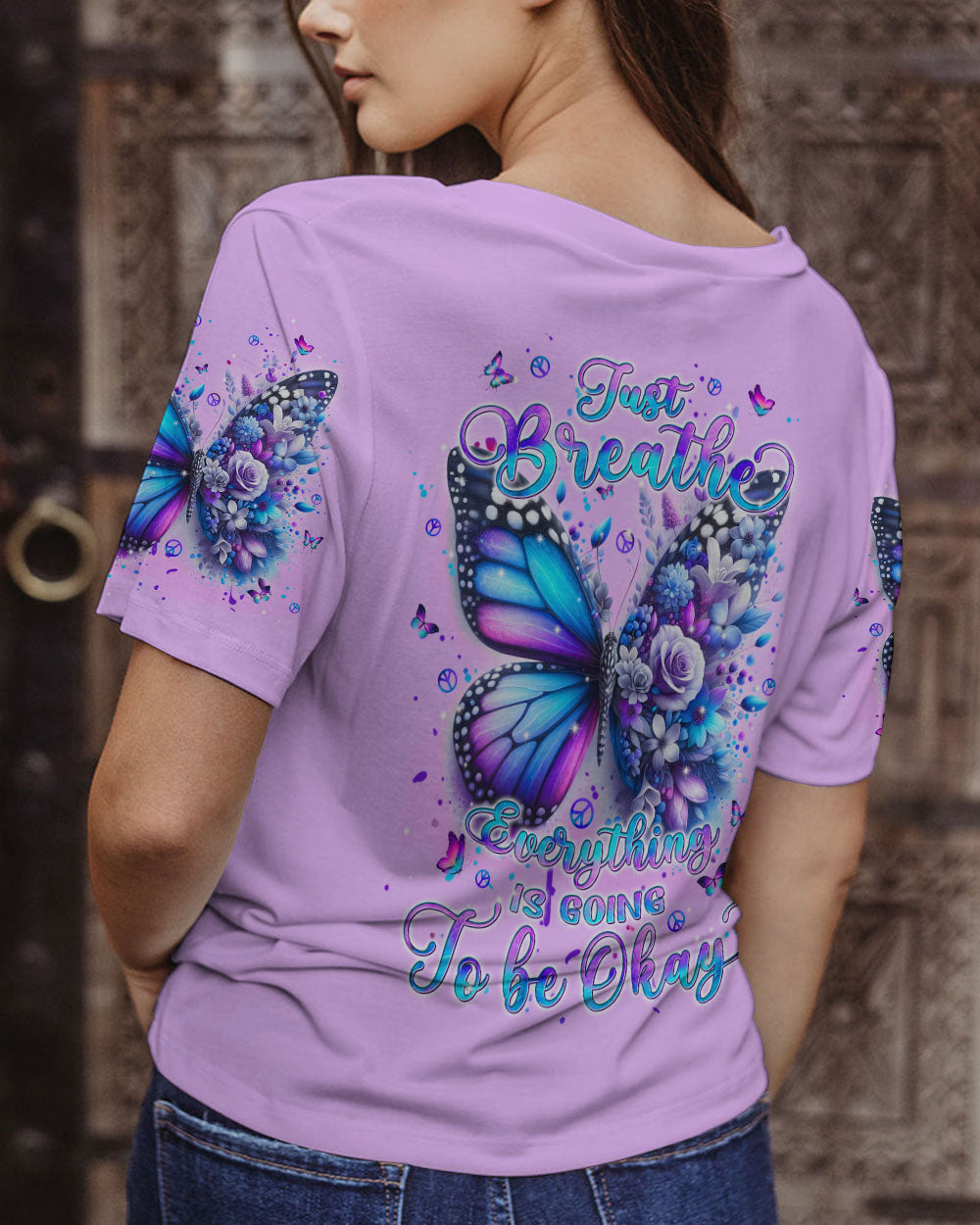 JUST BREATHE BUTTERFLY FLOWER ALL OVER PRINT - TLPQ1604241