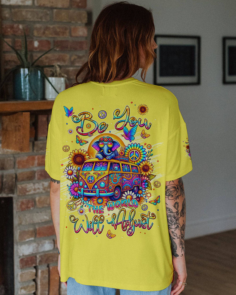 BE YOU THE WORLD WILL ADJUST ELEPHANT BUS ALL OVER PRINT - TLPQ2208243