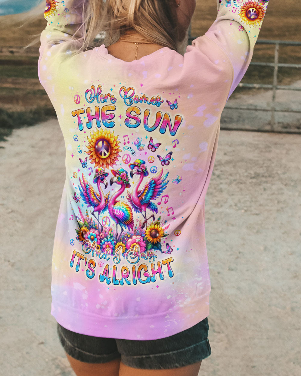 HERE COMES THE SUN FLAMINGO ALL OVER PRINT - TLPQ2304244
