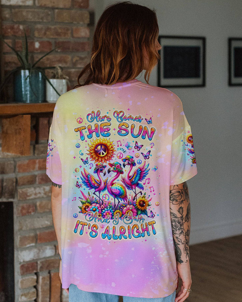HERE COMES THE SUN FLAMINGO ALL OVER PRINT - TLPQ2304244