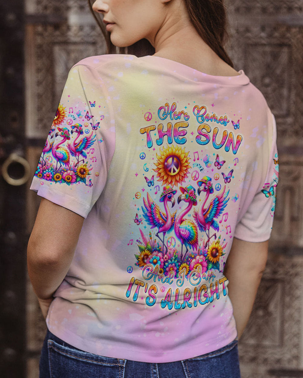HERE COMES THE SUN FLAMINGO ALL OVER PRINT - TLPQ2304244