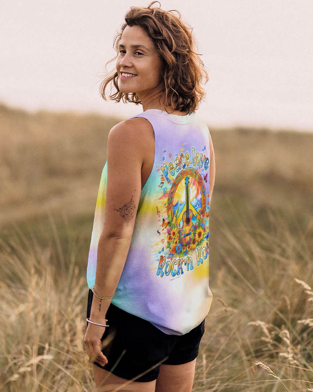 PEACE LOVE ROCK'N ROLL GUITAR ALL OVER PRINT - TLPQ2404245