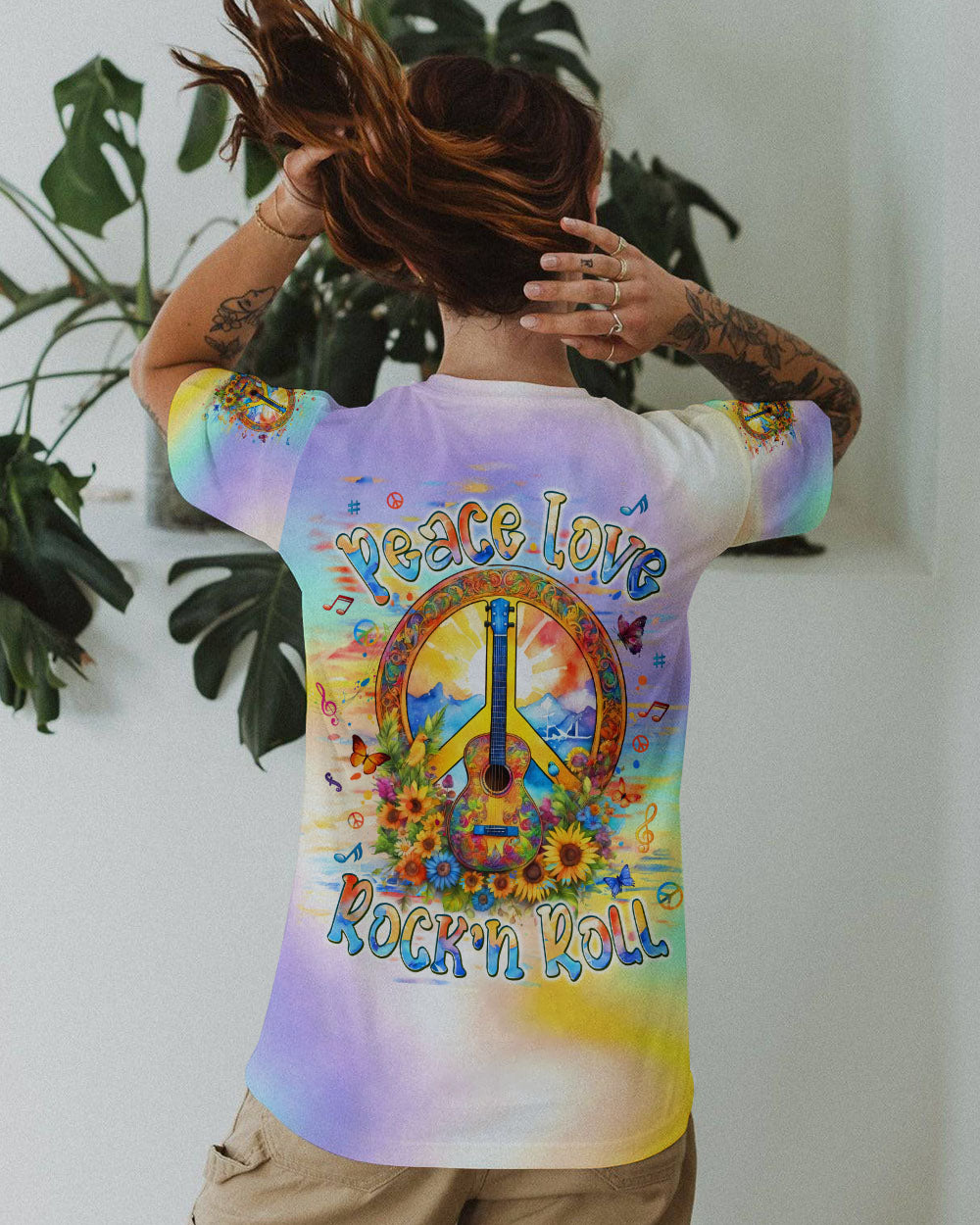 PEACE LOVE ROCK'N ROLL GUITAR ALL OVER PRINT - TLPQ2404245