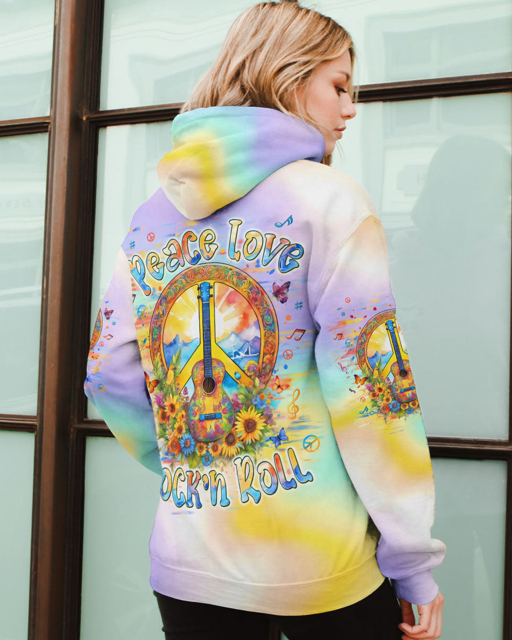 PEACE LOVE ROCK'N ROLL GUITAR ALL OVER PRINT - TLPQ2404245