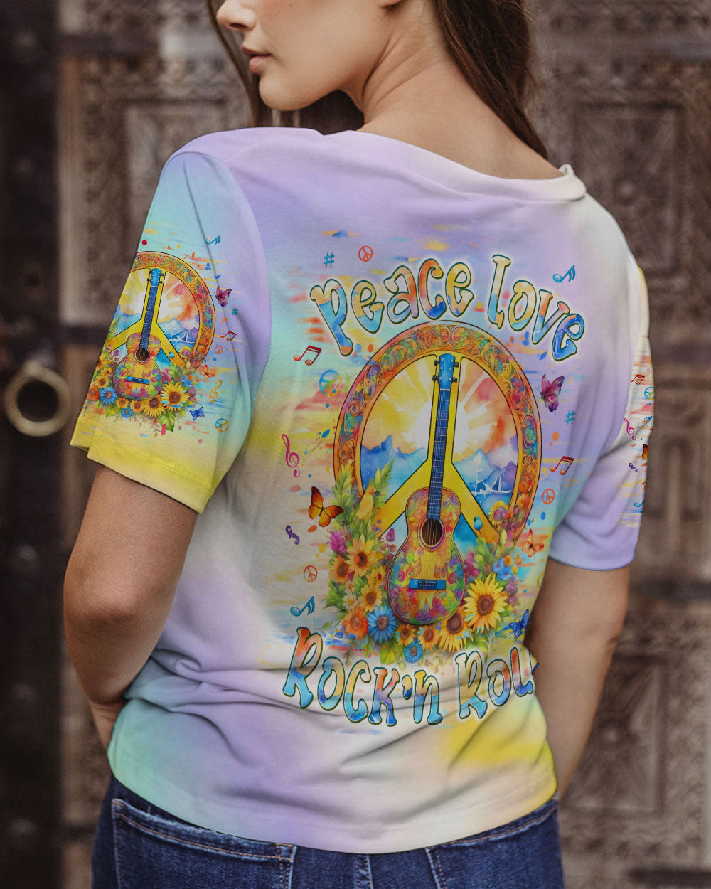 PEACE LOVE ROCK'N ROLL GUITAR ALL OVER PRINT - TLPQ2404245