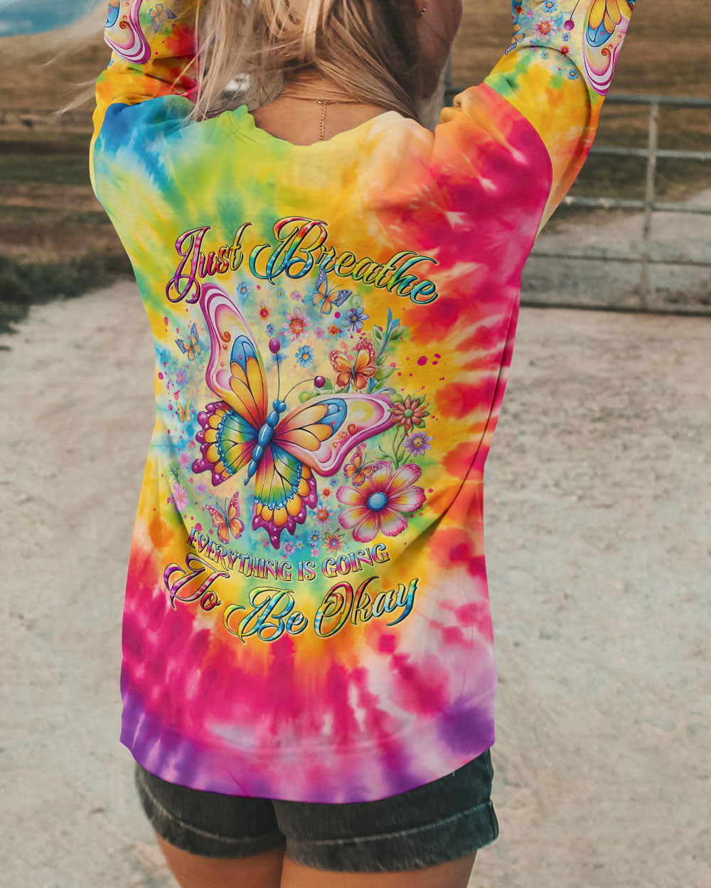 JUST BREATHE BUTTERFLY TIE DYE ALL OVER PRINT - TLTR0108244