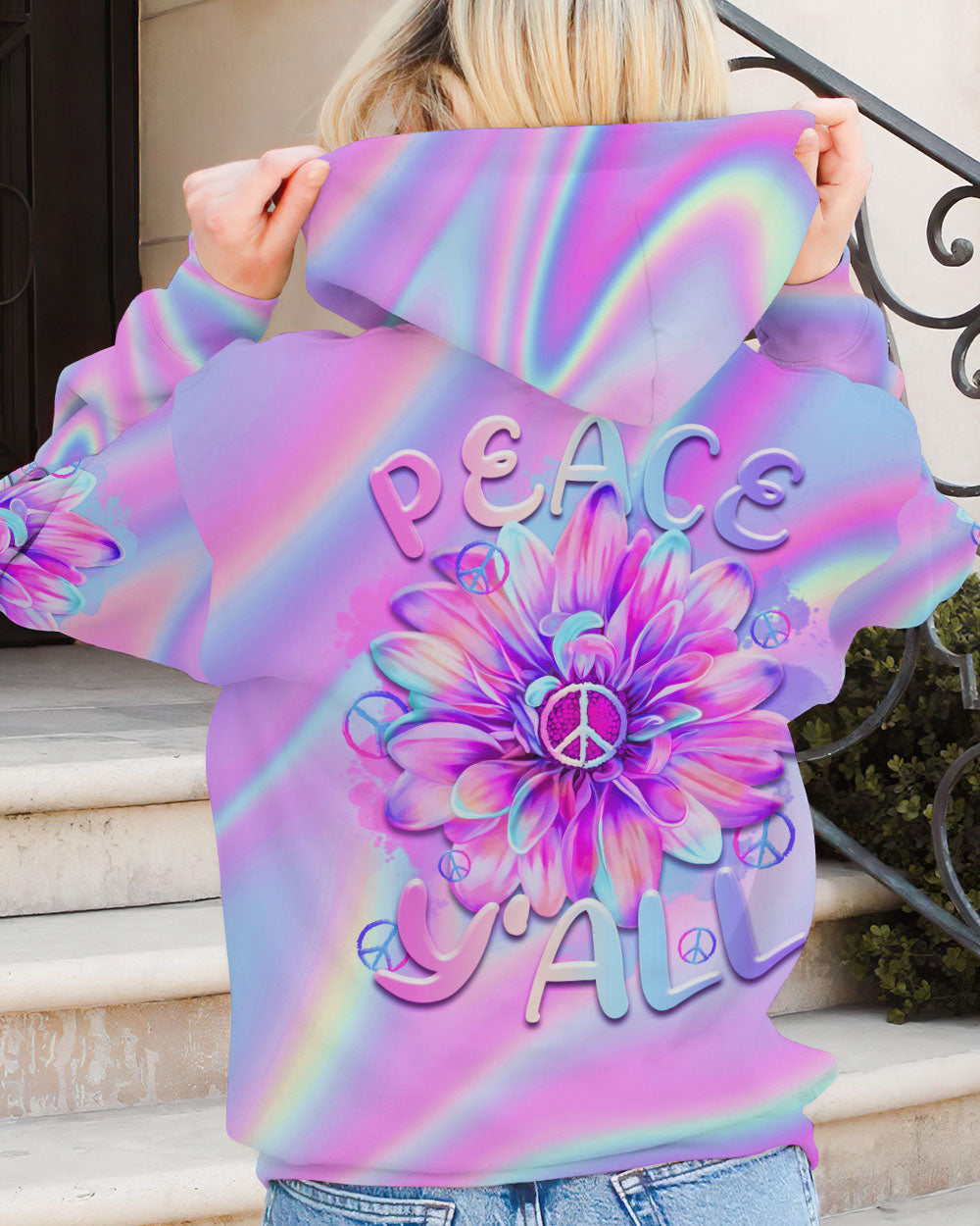 PEACE Y'ALL FLOWER TIE DYE ALL OVER PRINT - TLTR0407231