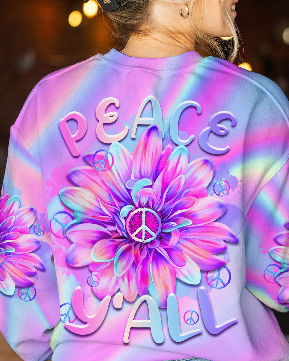 PEACE Y'ALL FLOWER TIE DYE ALL OVER PRINT - TLTR0407231