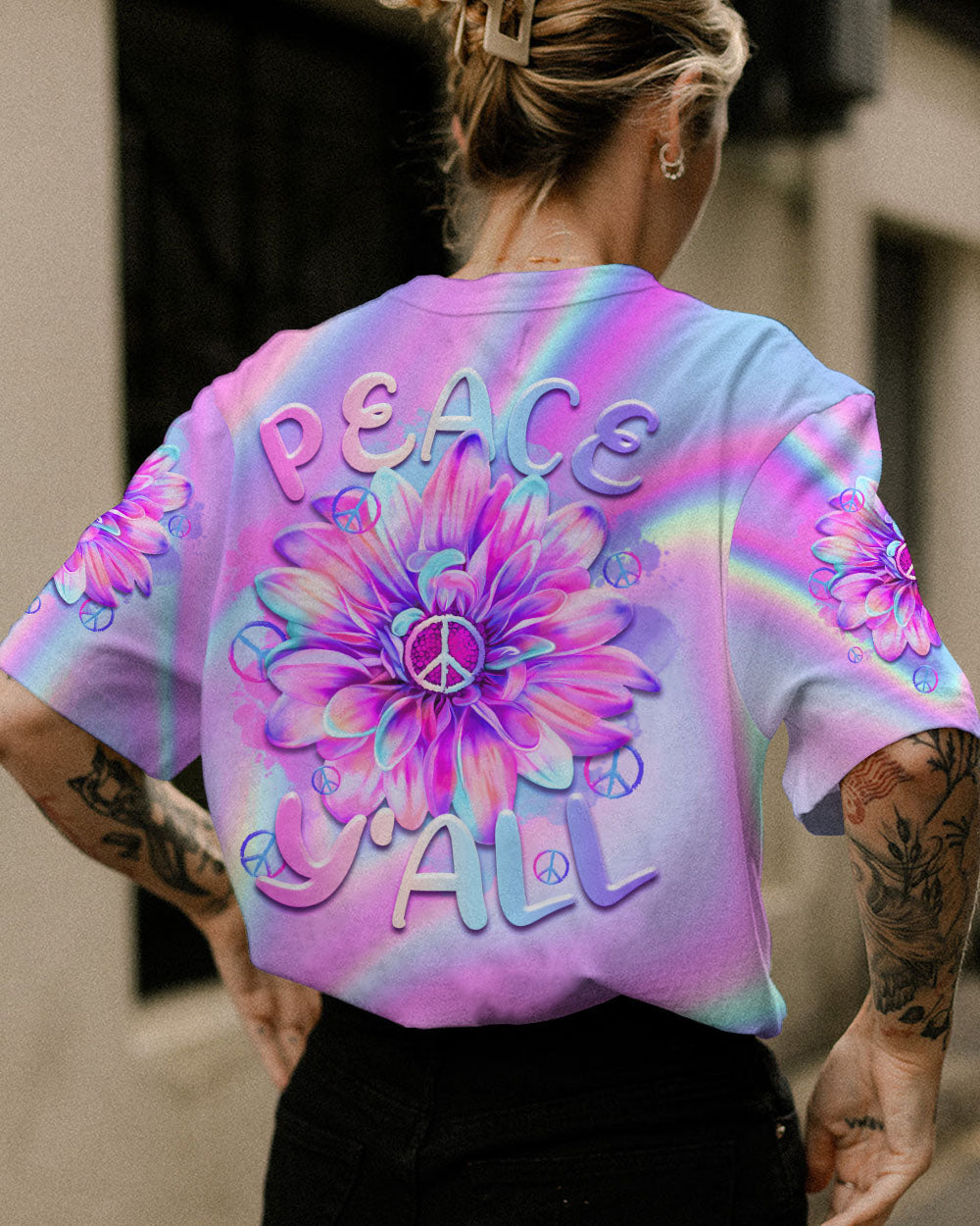 PEACE Y'ALL FLOWER TIE DYE ALL OVER PRINT - TLTR0407231
