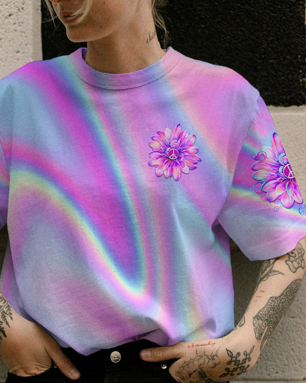 PEACE Y'ALL FLOWER TIE DYE ALL OVER PRINT - TLTR0407231