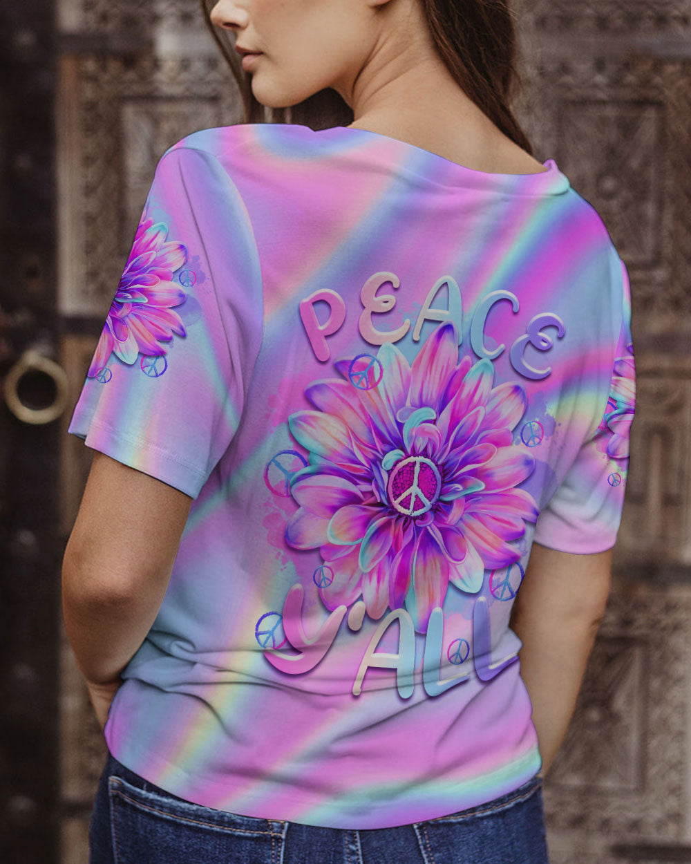 PEACE Y'ALL FLOWER TIE DYE ALL OVER PRINT - TLTR0407231