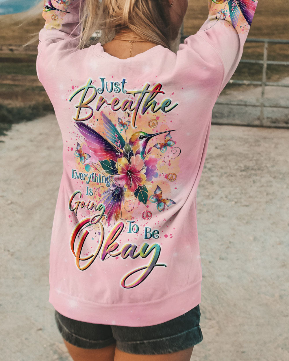JUST BREATHE HUMMINGBIRD ALL OVER PRINT  - TLTR0710243