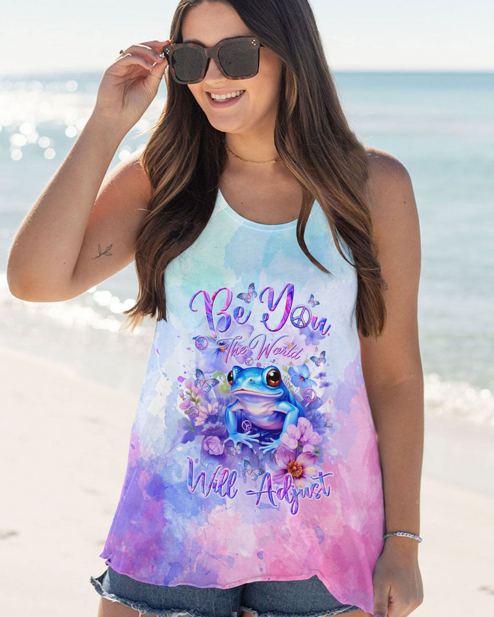 BE YOU THE WORLD WILL ADJUST FROG PURPLE ALL OVER PRINT - TLTR0712231