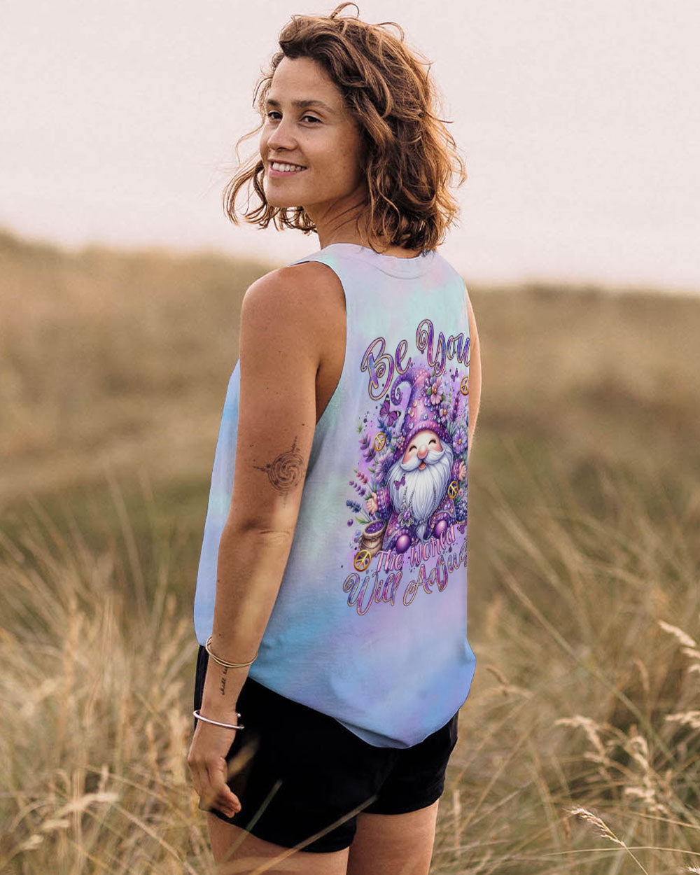 BE YOU THE WORLD WILL ADJUST GNOME LAVENDER ALL OVER PRINT - TLTR1101242