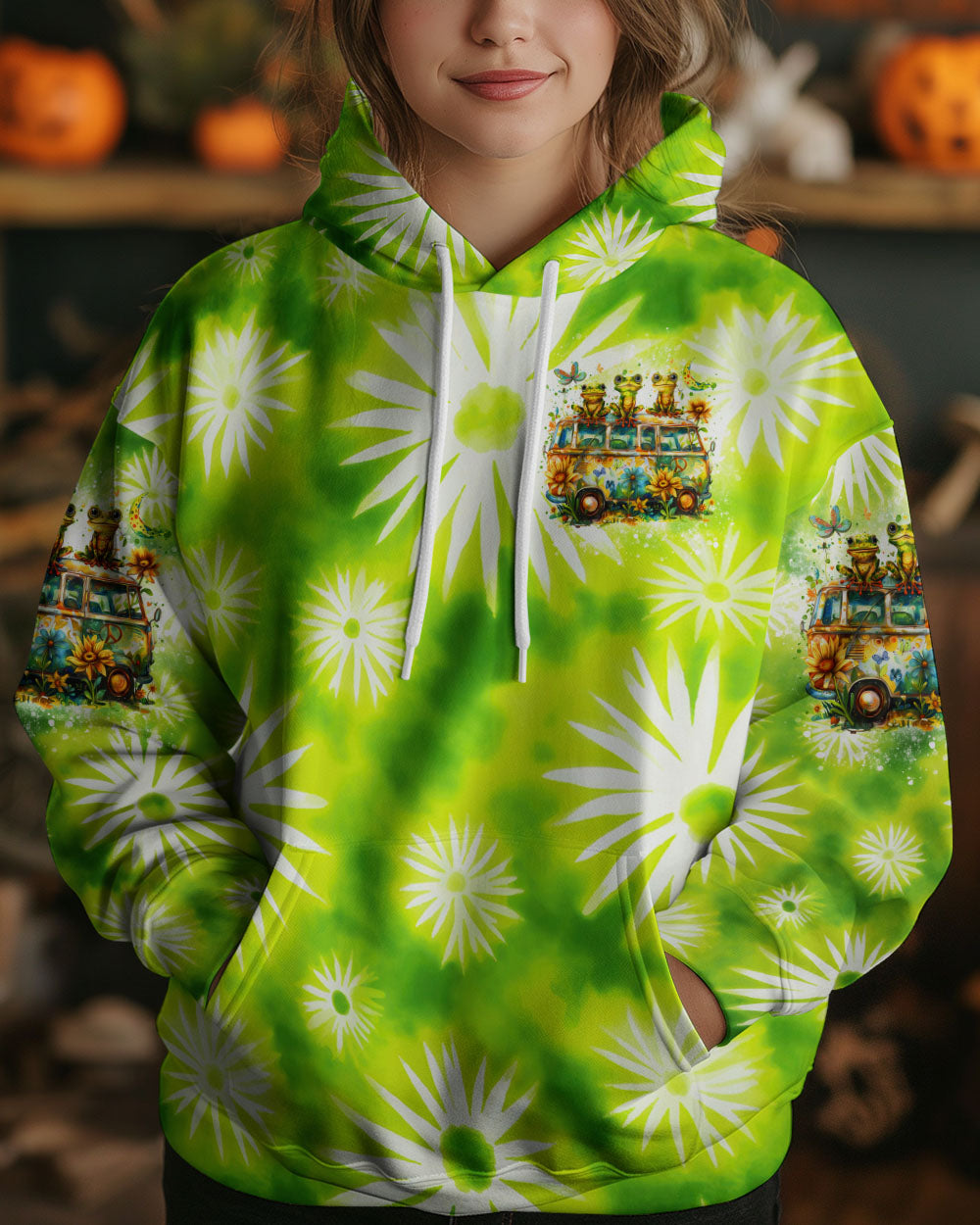 RUNNING AGAINST THE WIND HIPPIE BUS FROG ALL OVER PRINT - TLTR1308243