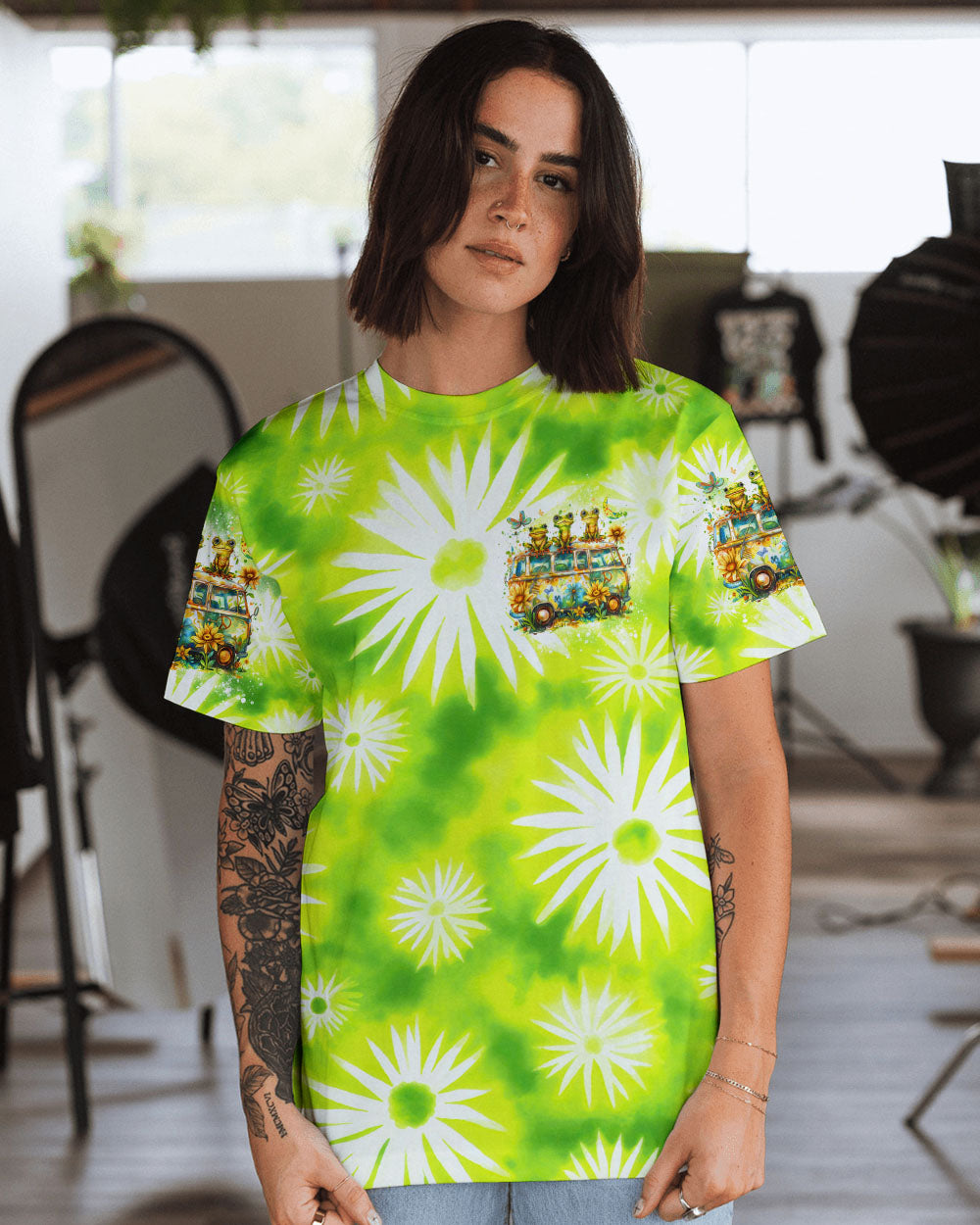 RUNNING AGAINST THE WIND HIPPIE BUS FROG ALL OVER PRINT - TLTR1308243