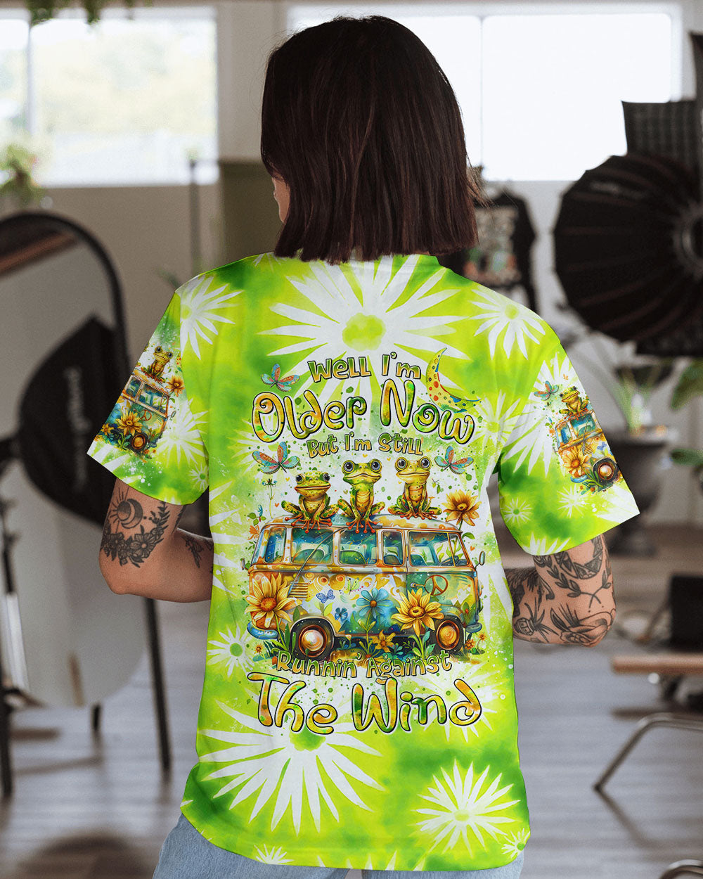 RUNNING AGAINST THE WIND HIPPIE BUS FROG ALL OVER PRINT - TLTR1308243