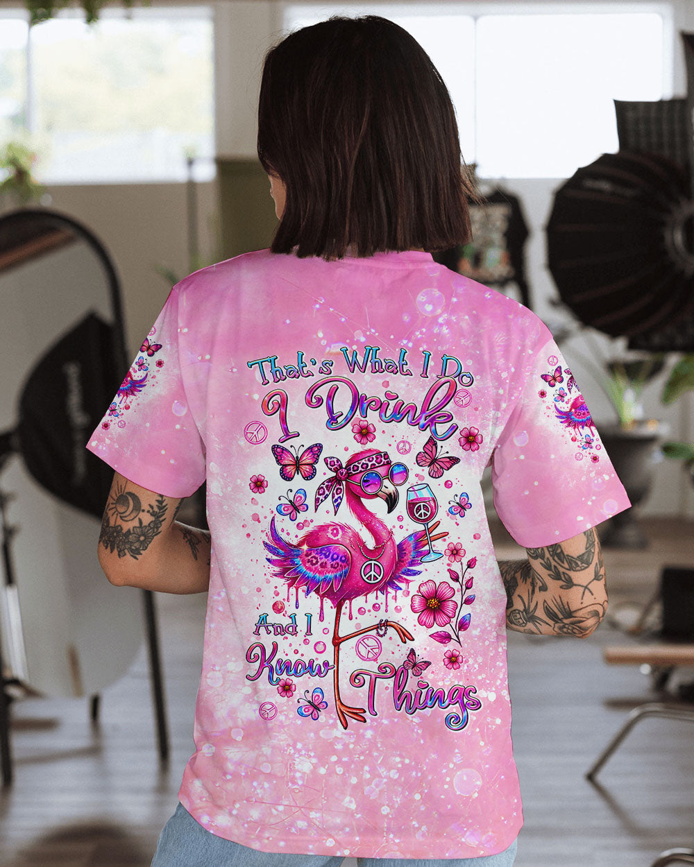 I DRINK AND I KNOW THINGS FLAMINGO ALL OVER PRINT - TLTR1507242