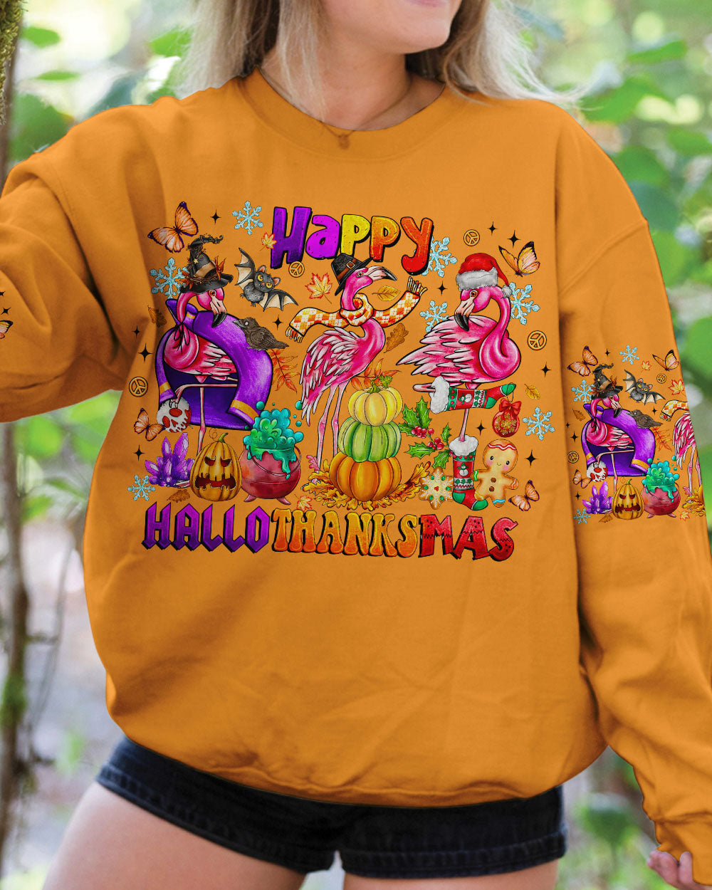 HAPPY HALLOTHANKSMAS  FLAMINGO ALL OVER PRINT - TLTR1508251
