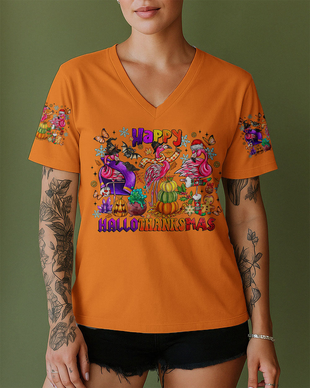 HAPPY HALLOTHANKSMAS  FLAMINGO ALL OVER PRINT - TLTR1508251
