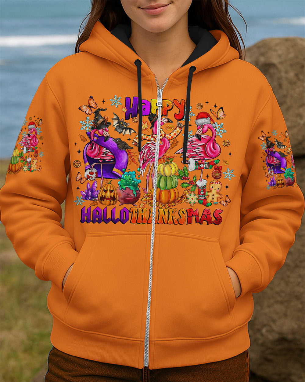 HAPPY HALLOTHANKSMAS  FLAMINGO ALL OVER PRINT - TLTR1508251