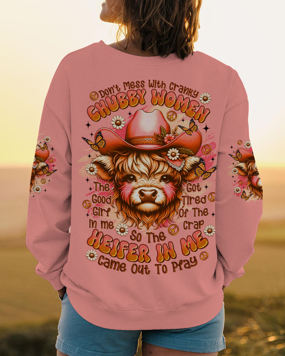 DON'T MESS WITH CRANKY CHUBBY WOMEN COW ALL OVER PRINT - TLTR1709252