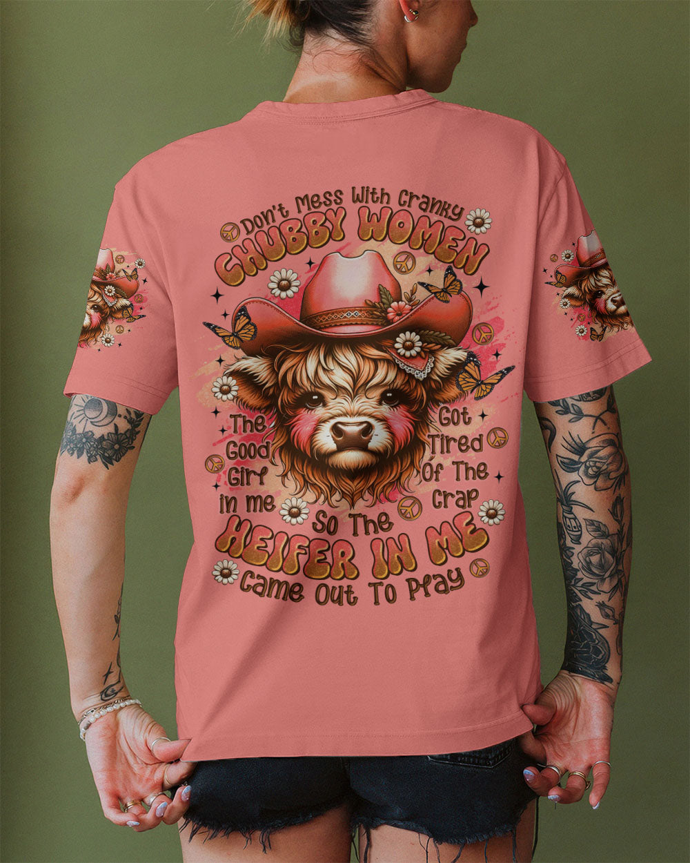 DON'T MESS WITH CRANKY CHUBBY WOMEN COW ALL OVER PRINT - TLTR1709252
