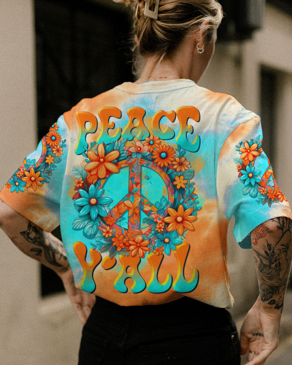 PEACE Y'ALL FLORALS TIE DYE ALL OVER PRINT - TLTR2006232