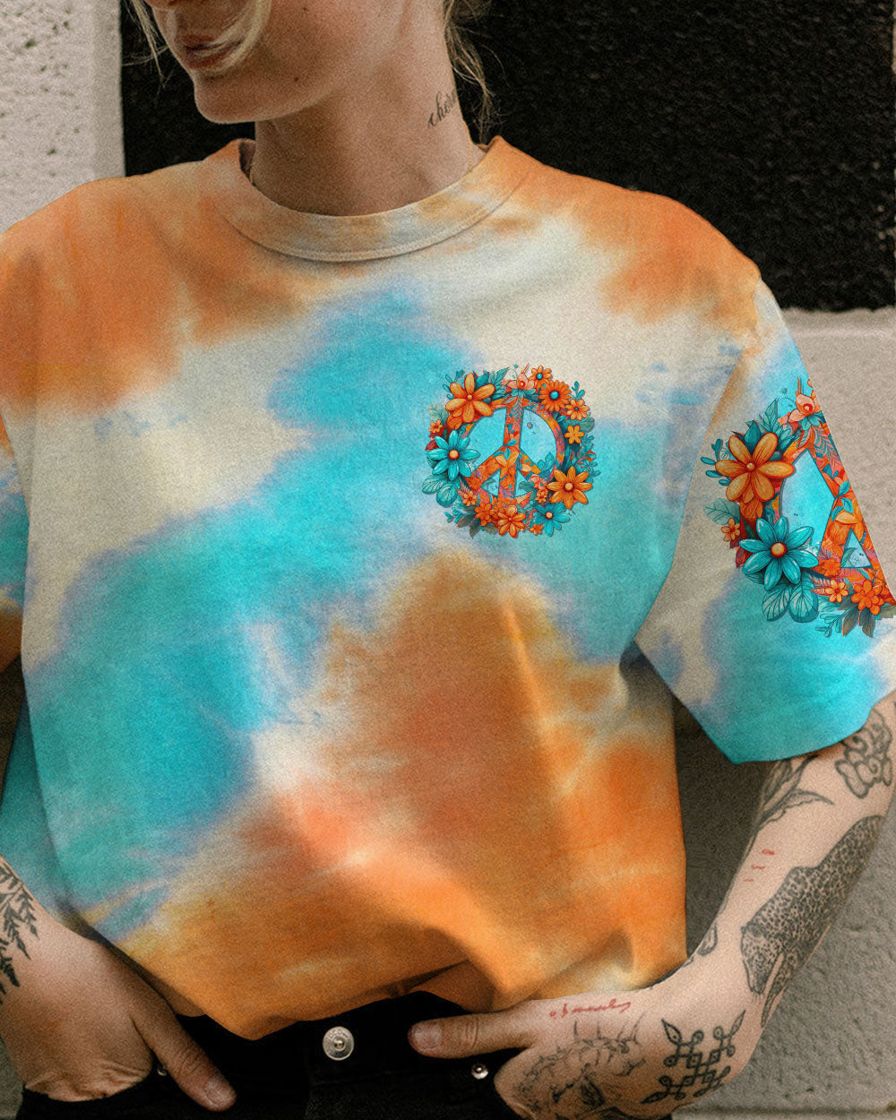 PEACE Y'ALL FLORALS TIE DYE ALL OVER PRINT - TLTR2006232