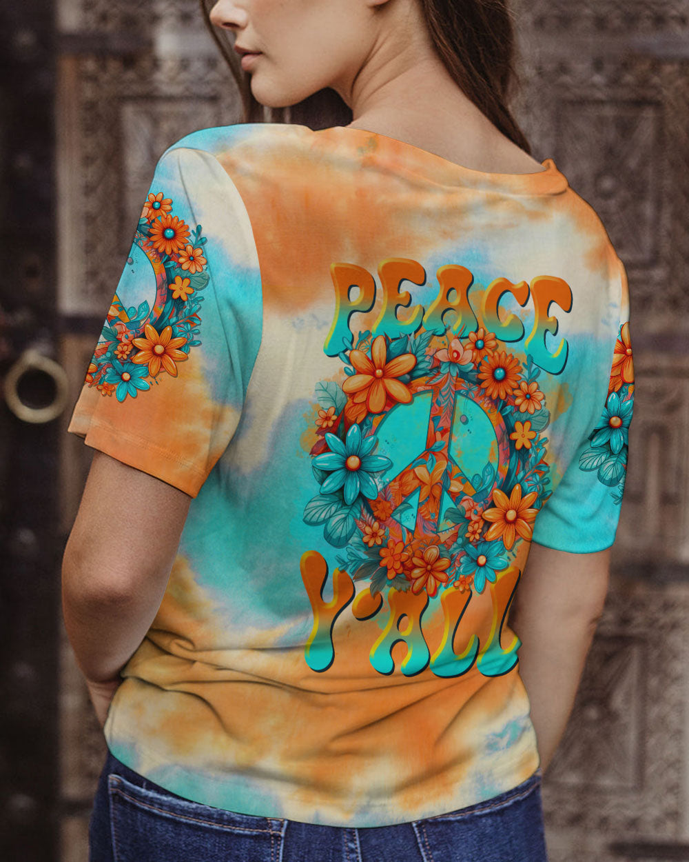 PEACE Y'ALL FLORALS TIE DYE ALL OVER PRINT - TLTR2006232