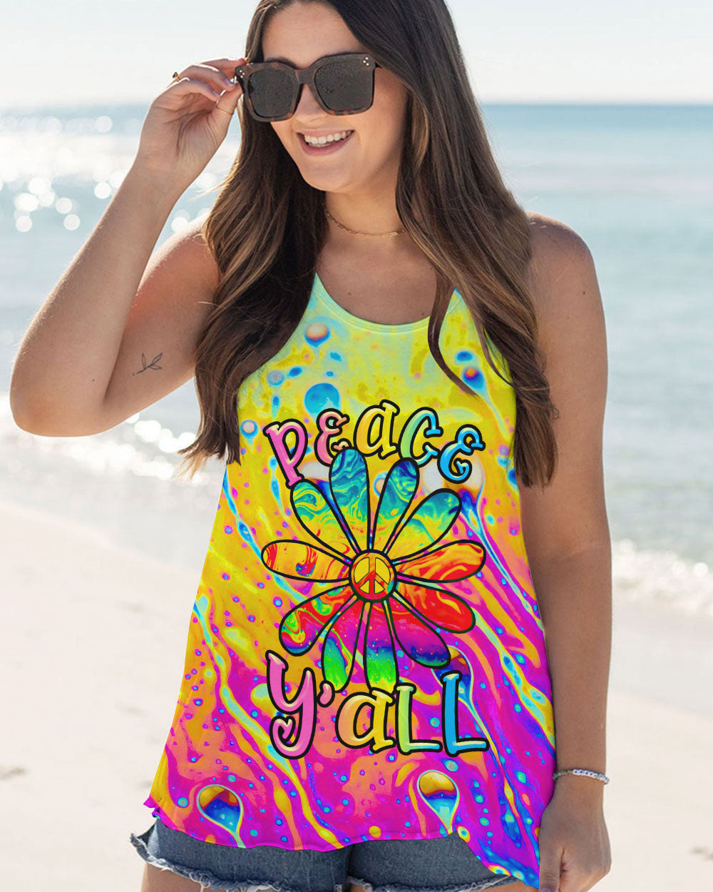 PEACE Y'ALL COLORFUL DAISY ALL OVER PRINT - TLTR2906231