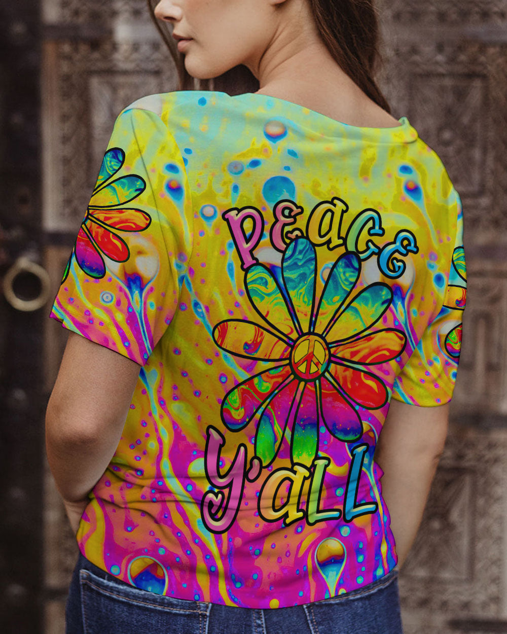 PEACE Y'ALL COLORFUL DAISY ALL OVER PRINT - TLTR2906231