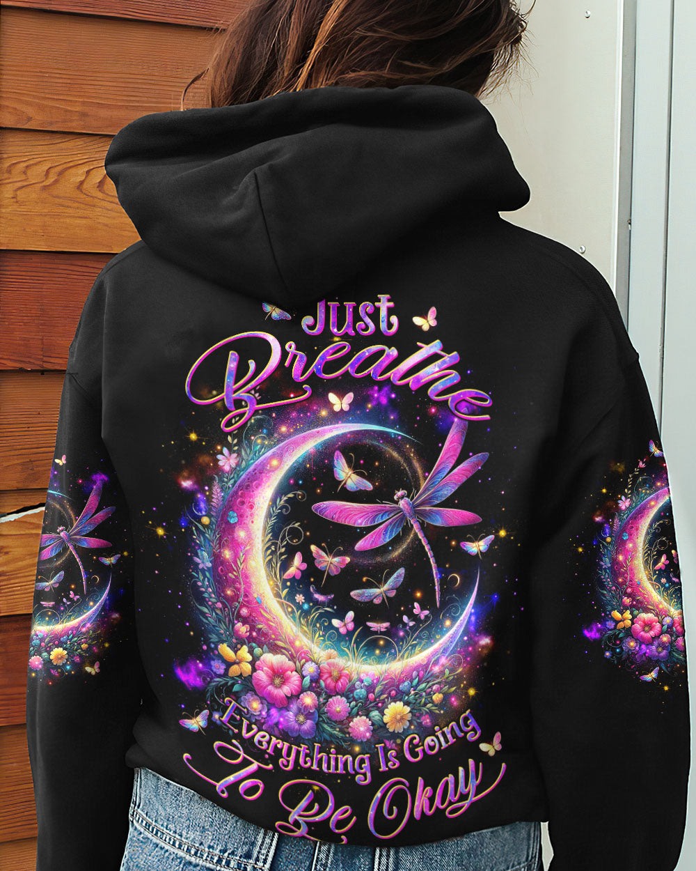 JUST BREATHE DRAGONFLY CRESCENT MOON ALL OVER PRINT - TLTW0212235
