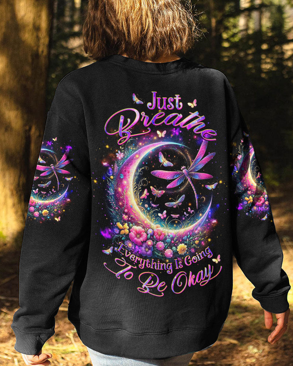 JUST BREATHE DRAGONFLY CRESCENT MOON ALL OVER PRINT - TLTW0212235
