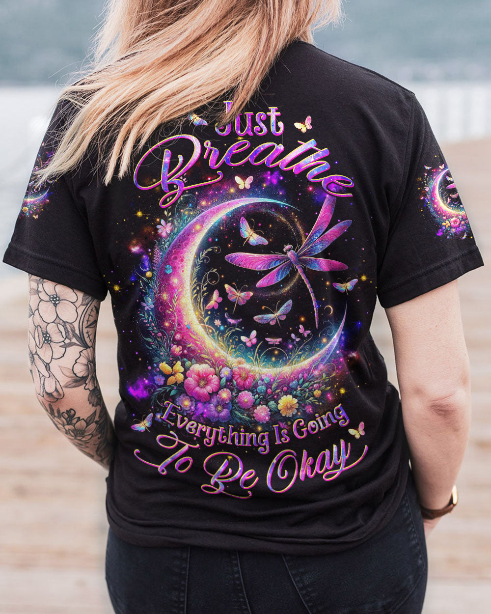 JUST BREATHE DRAGONFLY CRESCENT MOON ALL OVER PRINT - TLTW0212235
