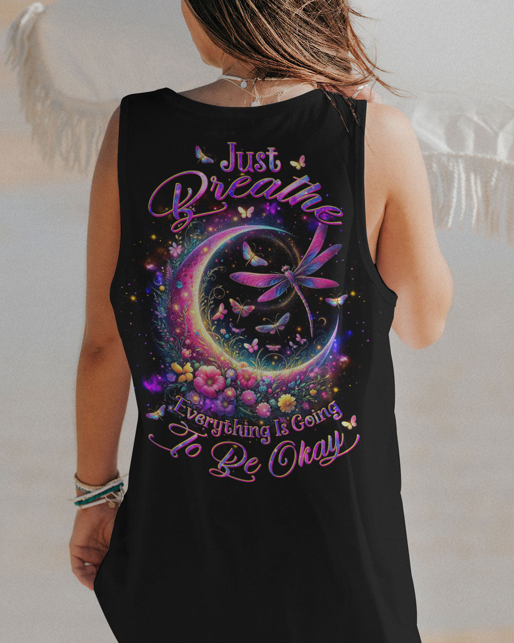 JUST BREATHE DRAGONFLY CRESCENT MOON ALL OVER PRINT - TLTW0212235
