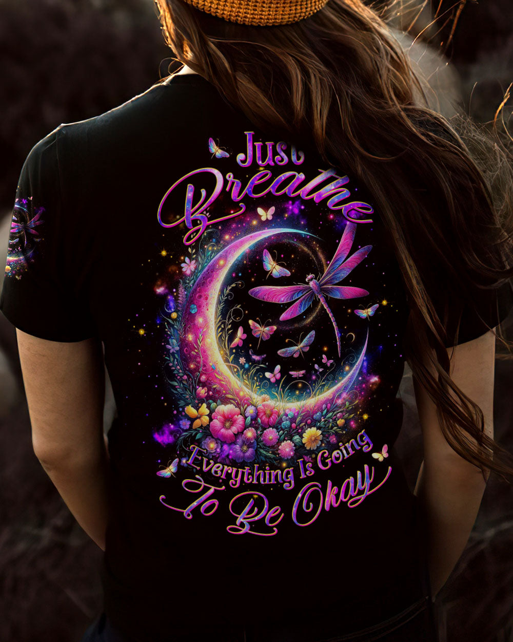 JUST BREATHE DRAGONFLY CRESCENT MOON ALL OVER PRINT - TLTW0212235