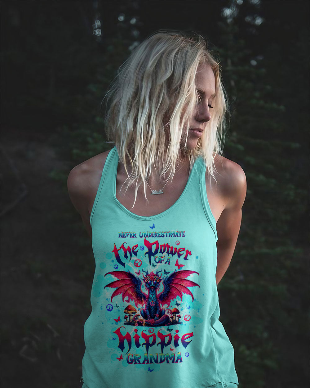 NEVER UNDERESTIMATE THE POWER OF A HIPPIE GRANDMA DRAGON ALL OVER PRINT - TLTW1105246
