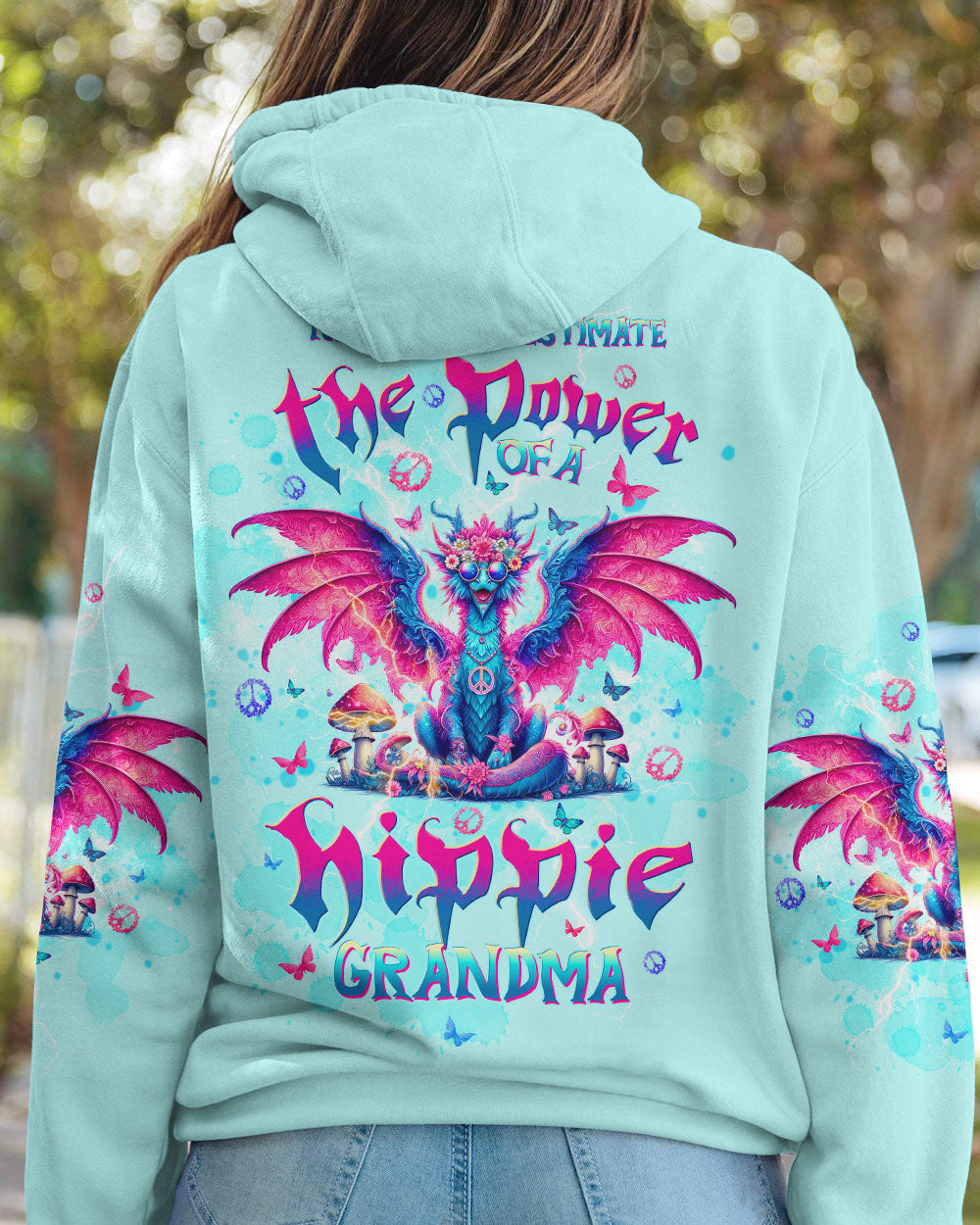 NEVER UNDERESTIMATE THE POWER OF A HIPPIE GRANDMA DRAGON ALL OVER PRINT - TLTW1105246