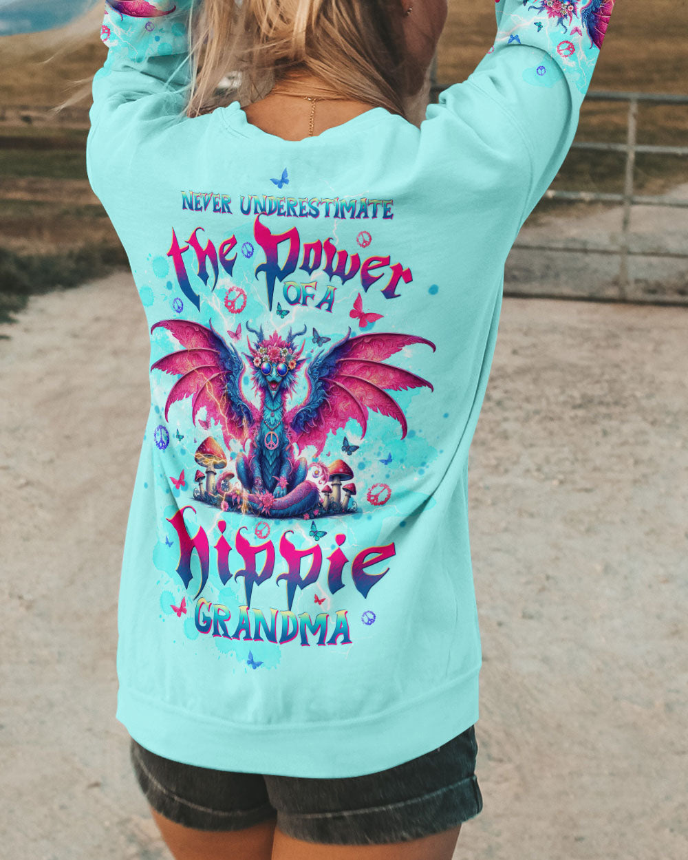 NEVER UNDERESTIMATE THE POWER OF A HIPPIE GRANDMA DRAGON ALL OVER PRINT - TLTW1105246