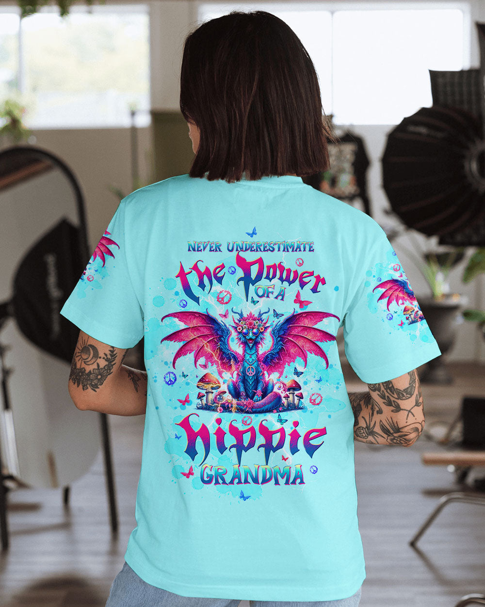 NEVER UNDERESTIMATE THE POWER OF A HIPPIE GRANDMA DRAGON ALL OVER PRINT - TLTW1105246