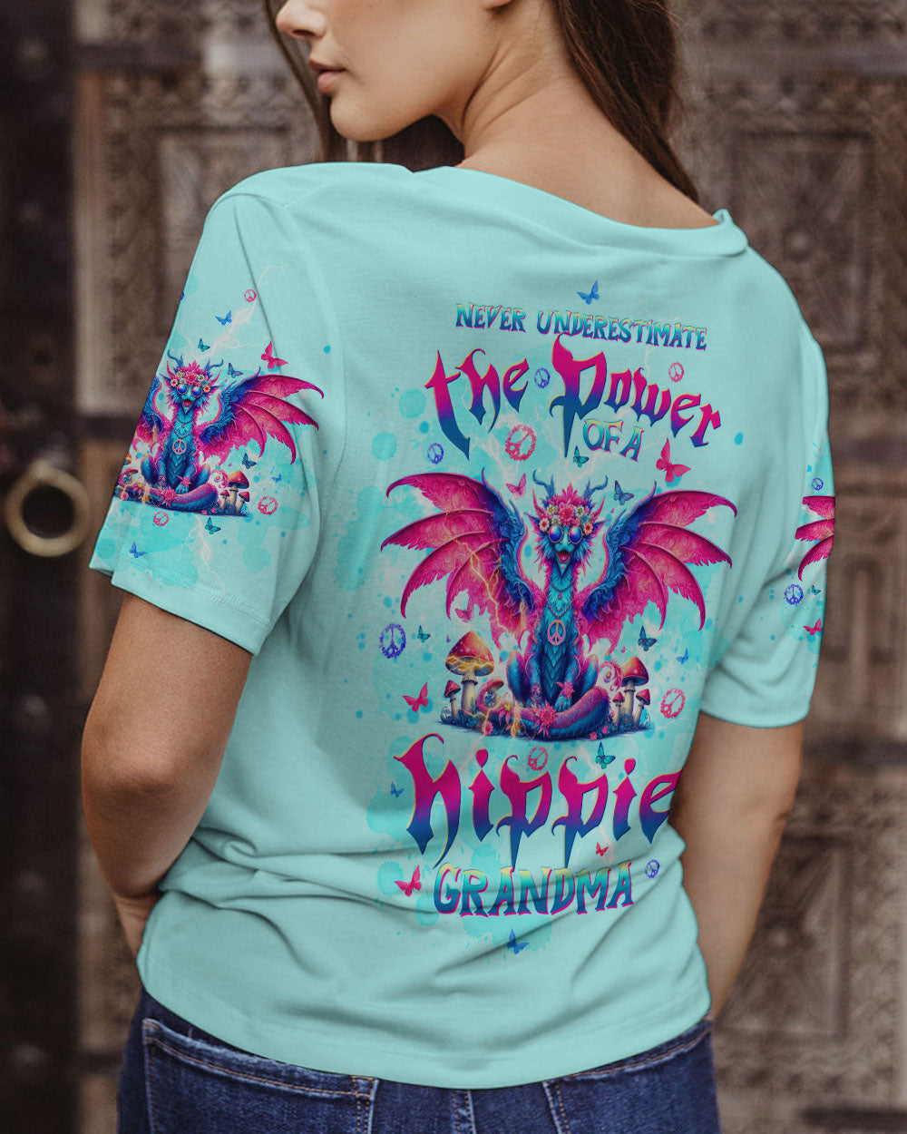 NEVER UNDERESTIMATE THE POWER OF A HIPPIE GRANDMA DRAGON ALL OVER PRINT - TLTW1105246