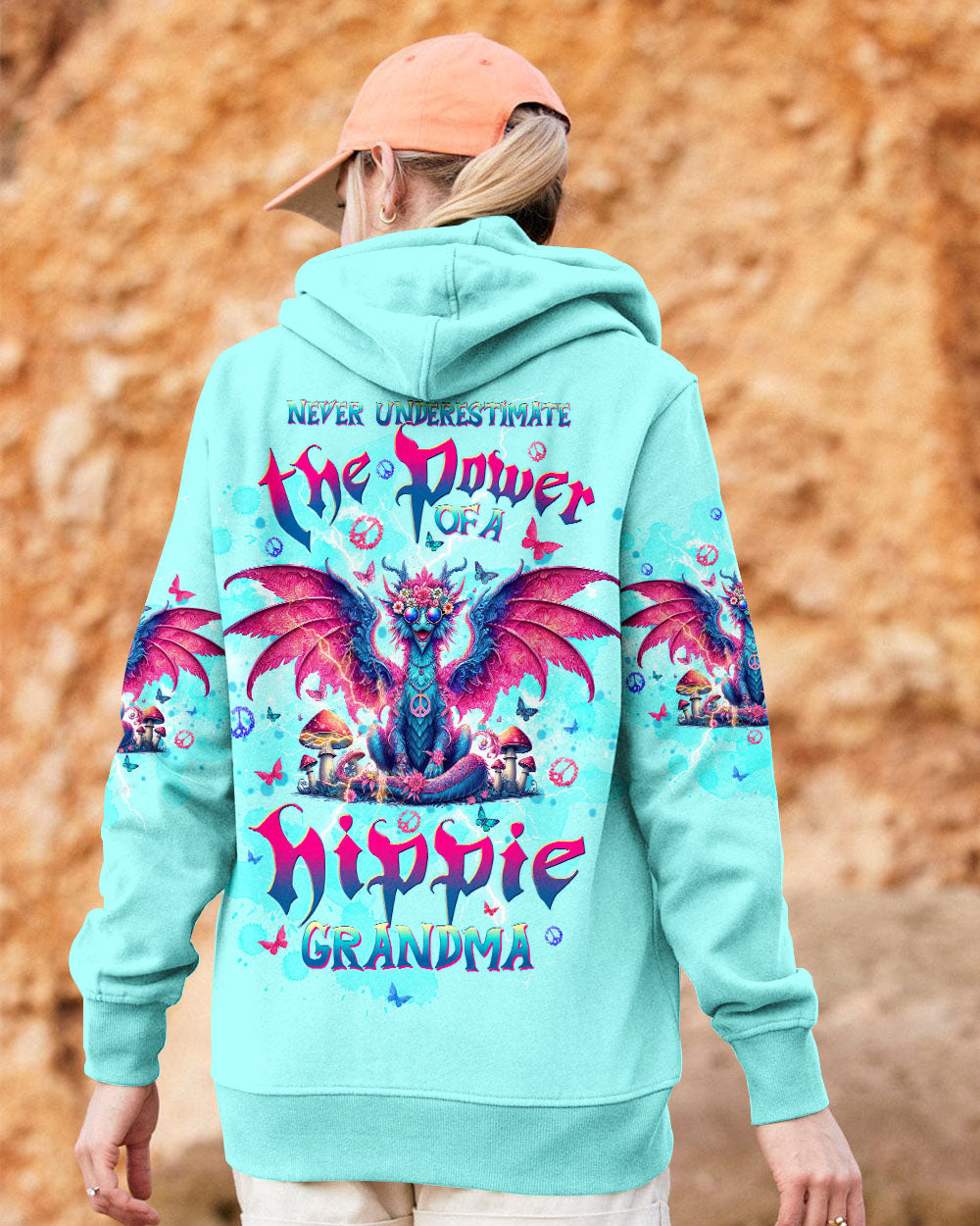 NEVER UNDERESTIMATE THE POWER OF A HIPPIE GRANDMA DRAGON ALL OVER PRINT - TLTW1105246