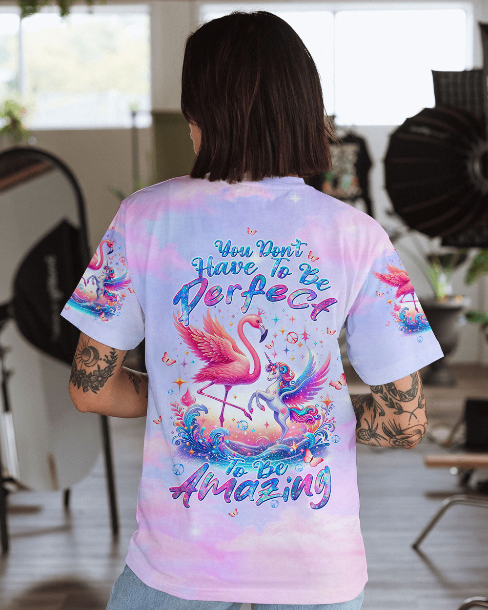 YOU DON'T HAVE TO BE PERFECT UNICORN FLAMINGO ALL OVER PRINT - TLTW1204243