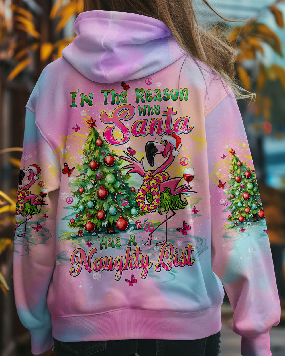 SANTA HAS A NAUGHTY LIST  FLAMINGO CHRISTMAS ALL OVER PRINT - TLTW1210241