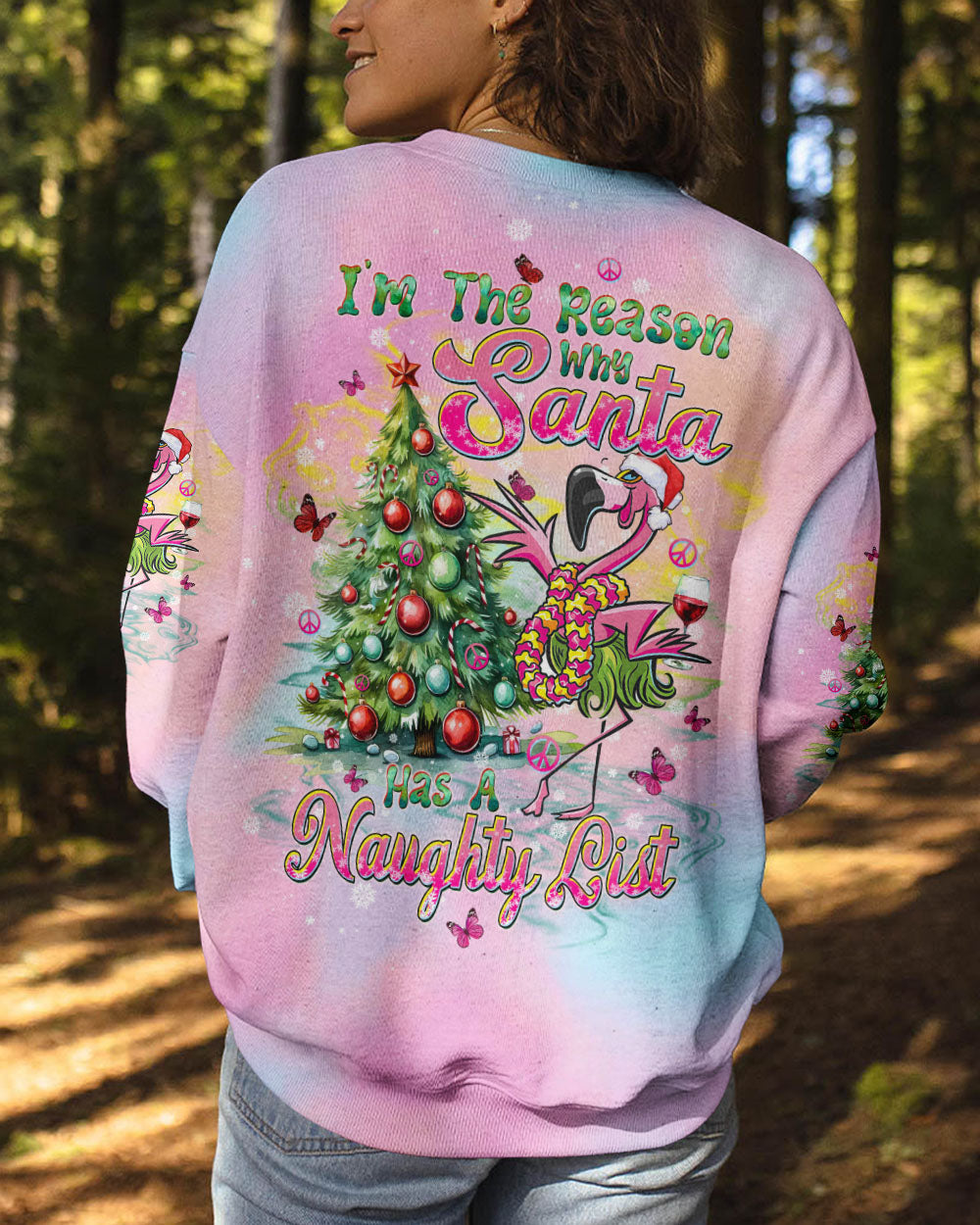 SANTA HAS A NAUGHTY LIST  FLAMINGO CHRISTMAS ALL OVER PRINT - TLTW1210241