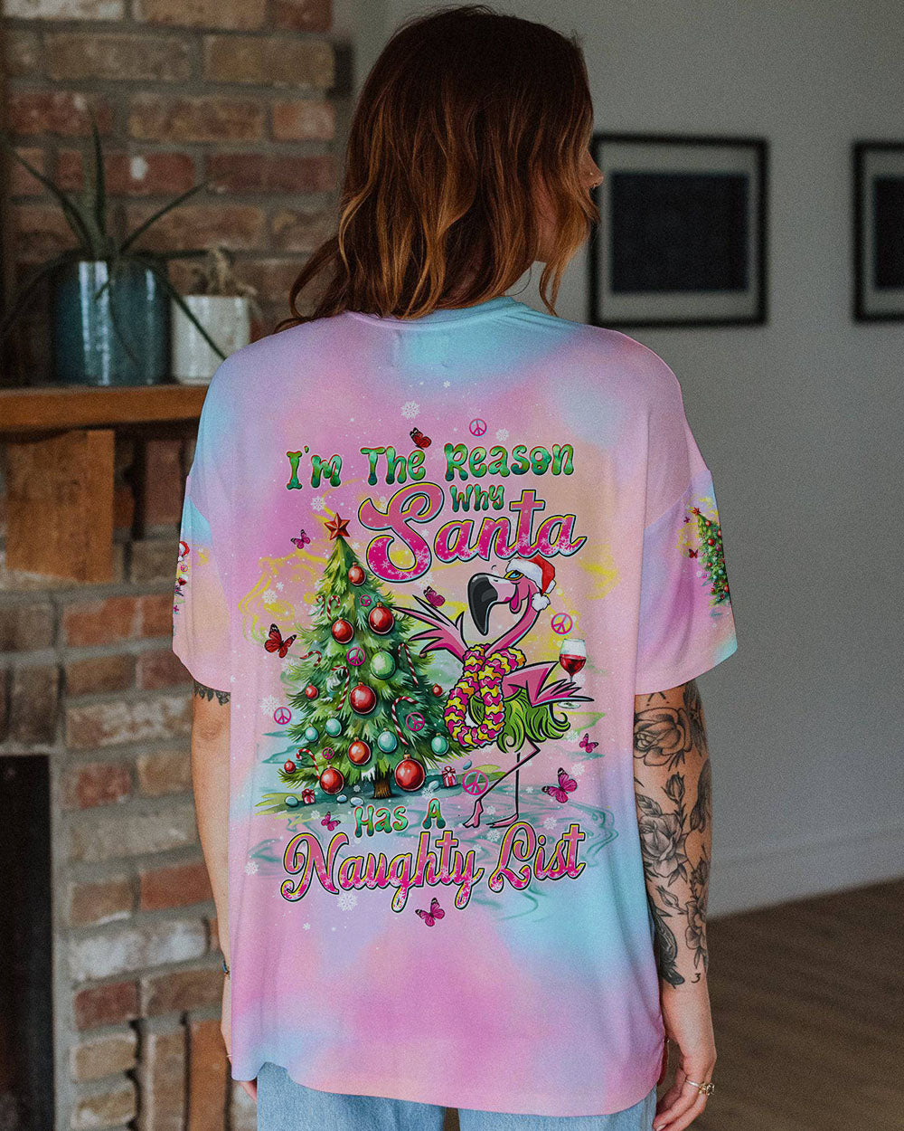 SANTA HAS A NAUGHTY LIST  FLAMINGO CHRISTMAS ALL OVER PRINT - TLTW1210241