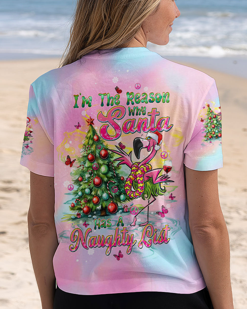 SANTA HAS A NAUGHTY LIST  FLAMINGO CHRISTMAS ALL OVER PRINT - TLTW1210241