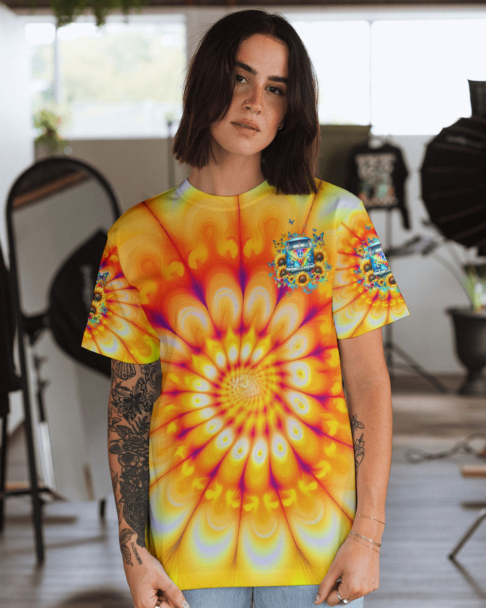 RUNNING AGAINST THE WIND SUNFLOWER TIE DYE ALL OVER PRINT - TLTW1501241