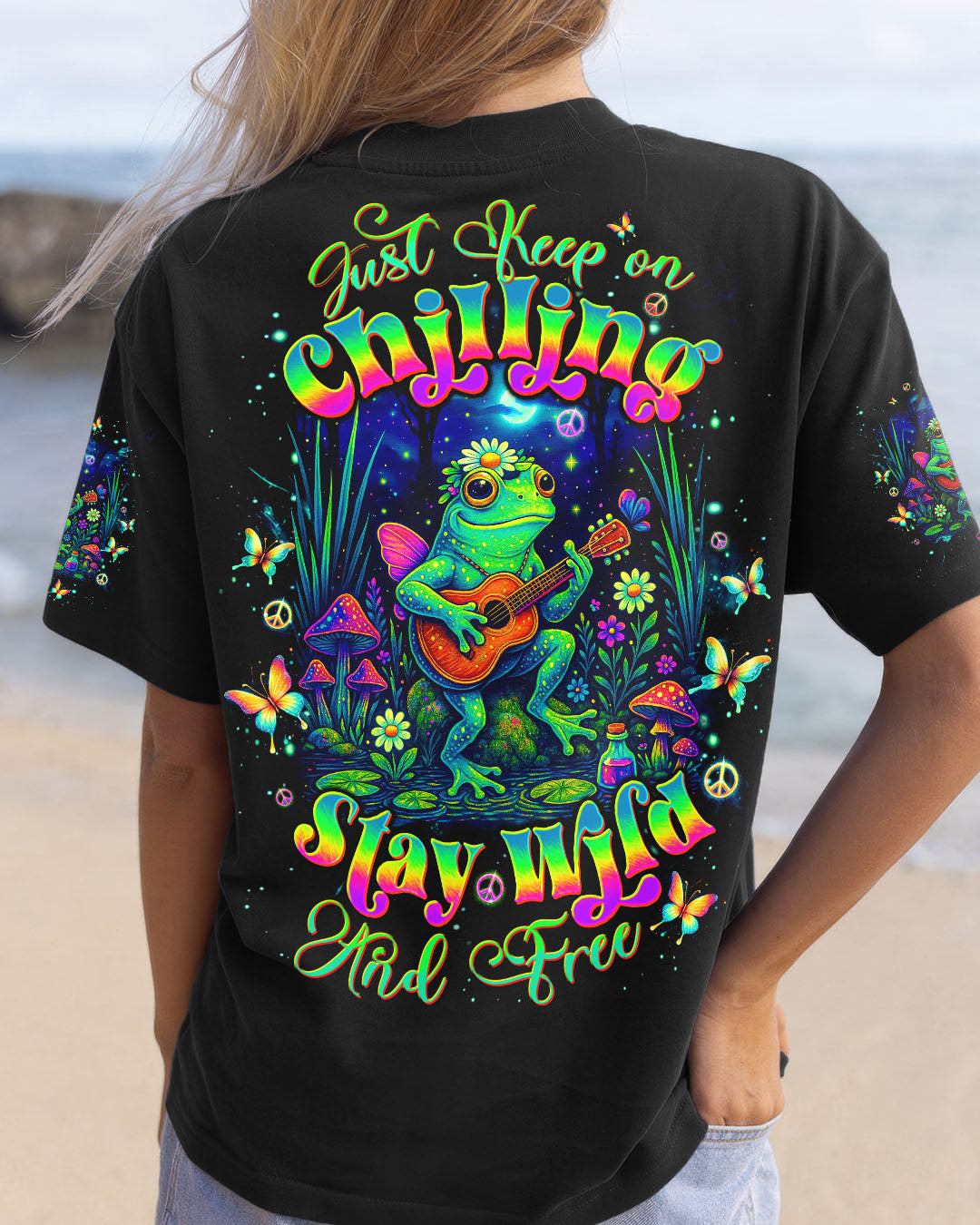 JUST KEEP ON CHILLING STAY WILD AND FREE FROG ALL OVER PRINT - TLTW1504251